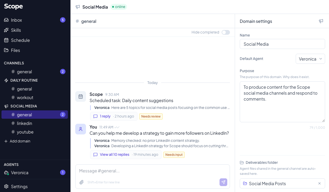 Scope workspace product preview